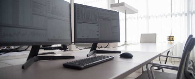 Empty office with computers turned off for the holidays